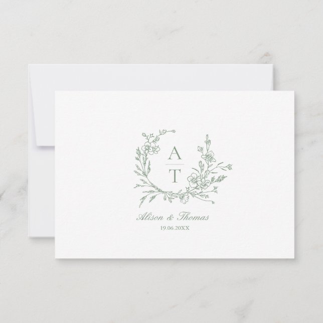 Cartão de Detalhes do Monograma de Flor Selvagem V (Verso)