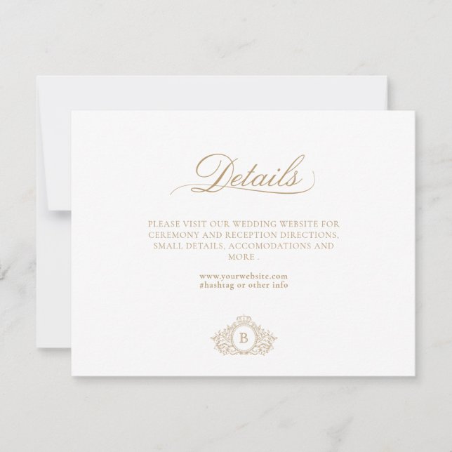 Cartão de Detalhes do Monograma Dourado e Branco d (Frente)
