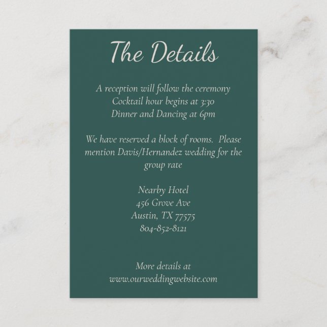 Cartão de Detalhes do Verde Escuro, Borgonha e Boh (Frente)