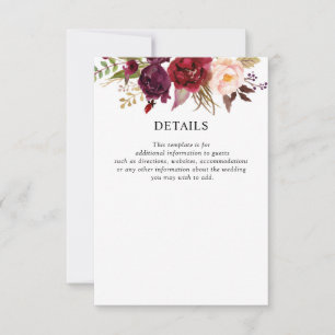 cartão de detalhes floral do casamento de Borgonha