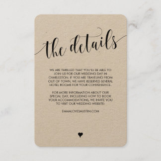 Cartão de detalhes rústico da informação do