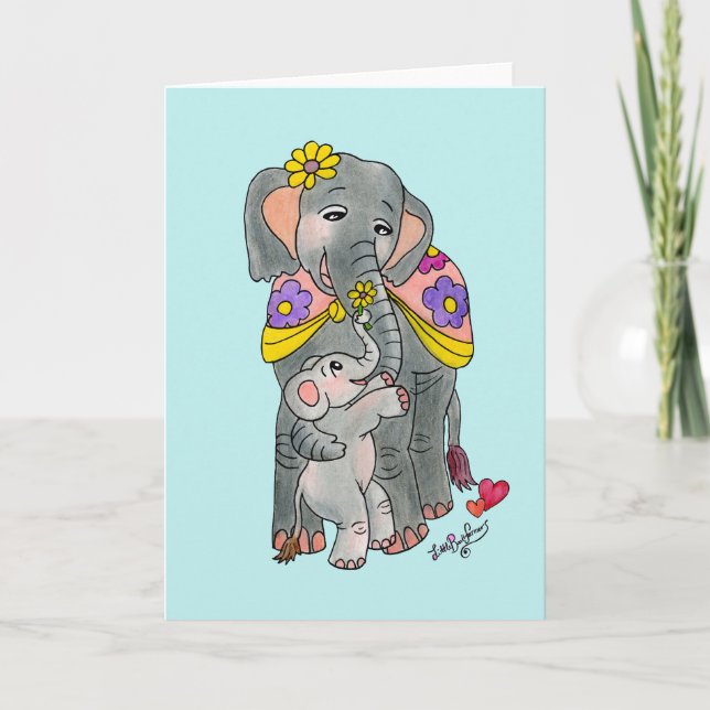 Cartão de Dia da Mãe e do Filho do Elefante Espanh (Frente)