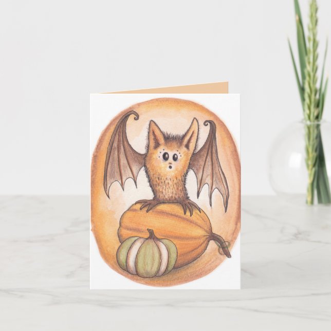 Cartão de Dia das Bruxas Bat e Pumpkins (Frente)