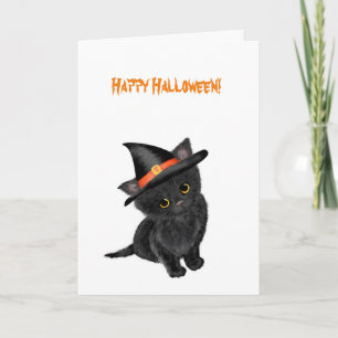 Cartão de Dia das Bruxas de Gato Negro