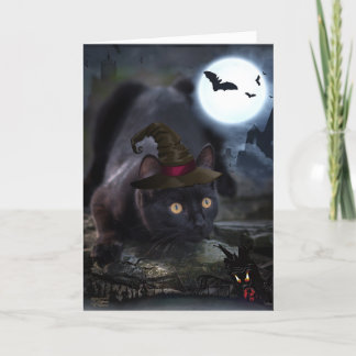 Cartão de Dia das Bruxas de Gato Preto Spooky