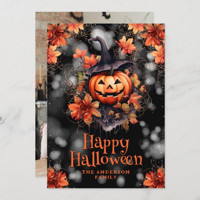 Cartão de Dia das Bruxas de Jack O’Lantern (Frente/Verso)