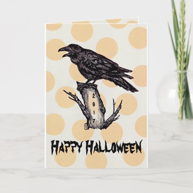 Cartão de Dia das Bruxas de Raven Personalização d (Frente)