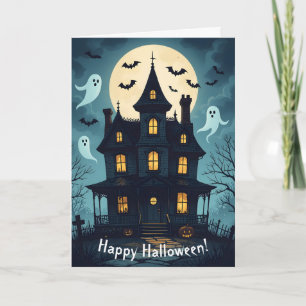 Cartão de Dia das Bruxas de Spooky Haunted House