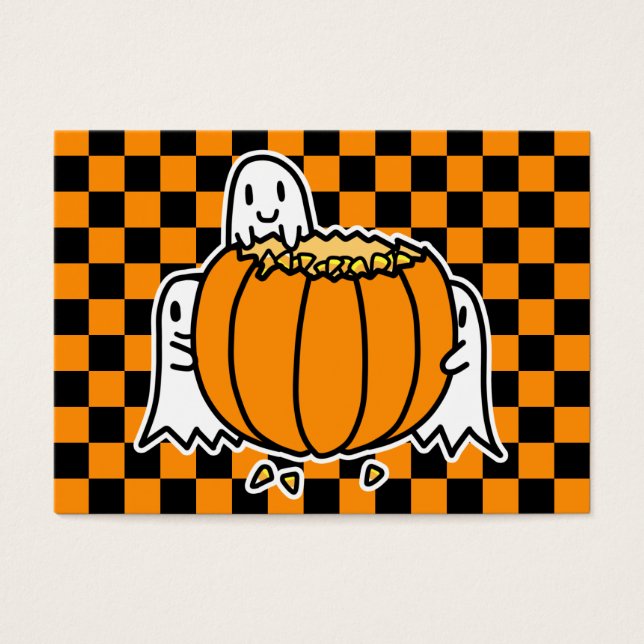 Cartão de Dia das Bruxas para Fantasmas e Pumpkin (Frente)