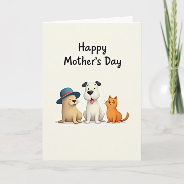 Cartão de Dia das Mães com Arte de Animais (Frente)