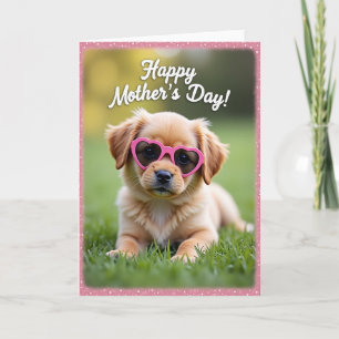 Cartão de Dia das Mães com Cachorrinho Floral