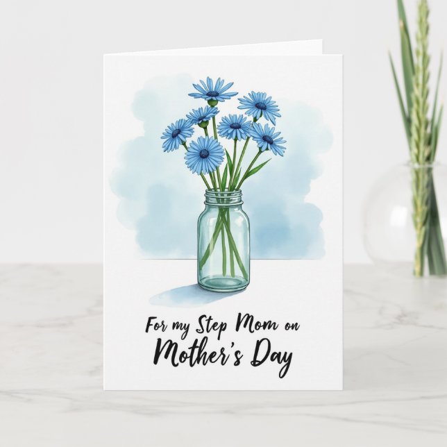 Cartão de Dia das Mães com Design Blue Daisy (Frente)
