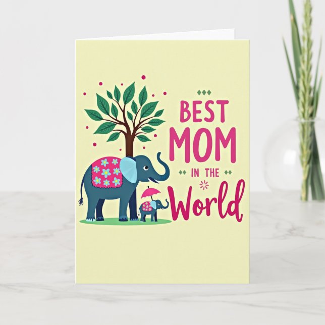 Cartão de Dia das Mães com Elefante Azul-Turquesa (Frente)