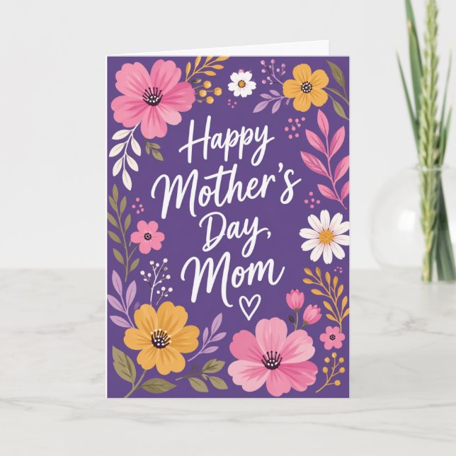 Cartão de Dia das Mães com Flores Roxas para Mamãe (Frente)