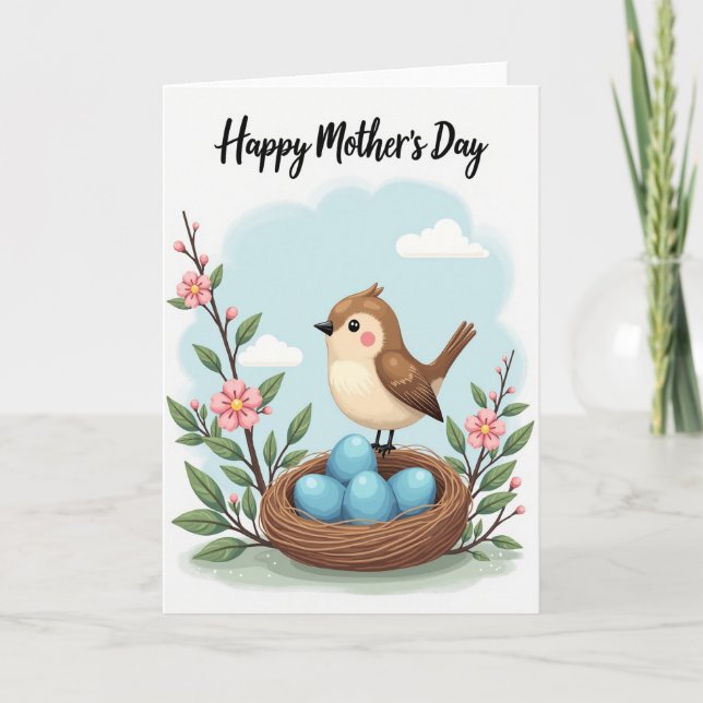 Cartão de Dia das Mães com Ninho Floral (Frente)
