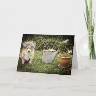 Cartão de dia das mães de jardinagem do Corgi