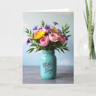 Cartão de Dia das Mães em Pote Floral