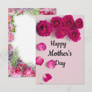 Cartão de Dia das Mães Feliz com Floral Rosa