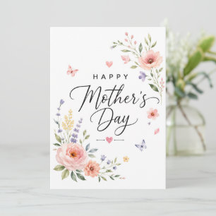 Cartão de Dia das Mães Floral em Aquarela Elegante
