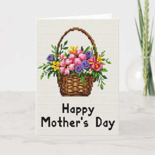 Cartão de Dia das Mães Floral Tecido