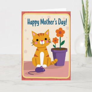 Cartão de Dia das Mães Gato Fofo Chapado
