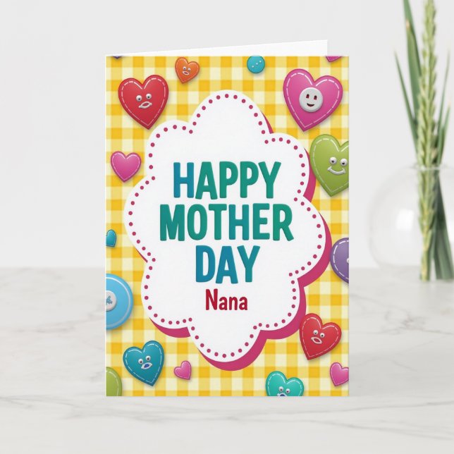 Cartão de Dia das Mães Gingham de Amor (Frente)