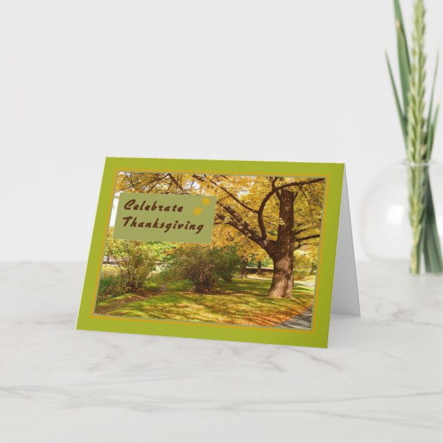 Cartão de Dia de Ação de Graças com Cena de Queda  (Frente)