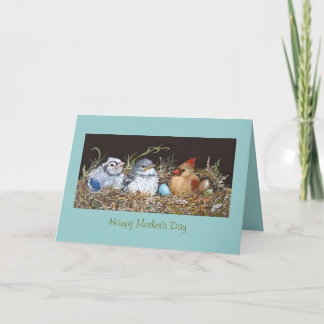 Cartão de dia de as mães com muitos pássaros no ni (Frente)