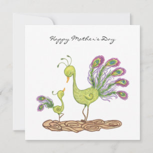 cartão de dia de as mães de aquarela de pavão
