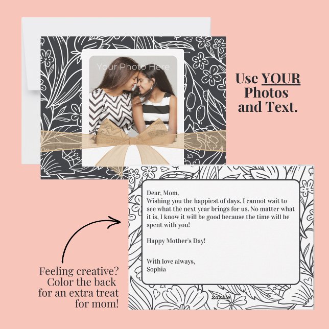 Cartão de Dia de as mães de Fotografia DIY com Men (Create a special Mother's Day card with your own photo and message. Color the back for a treat!)