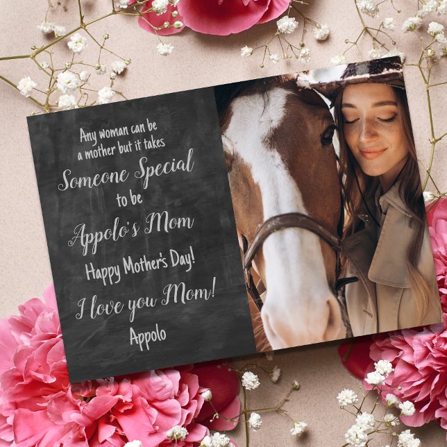 Cartão de Dia de as mães de Fotografia Mãe de Cava (Mother's Day Horse Mom Card, it takes someone special to be your mom)