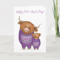 Cartão de Dia de as mães "Moo-ther" e "baby Highla