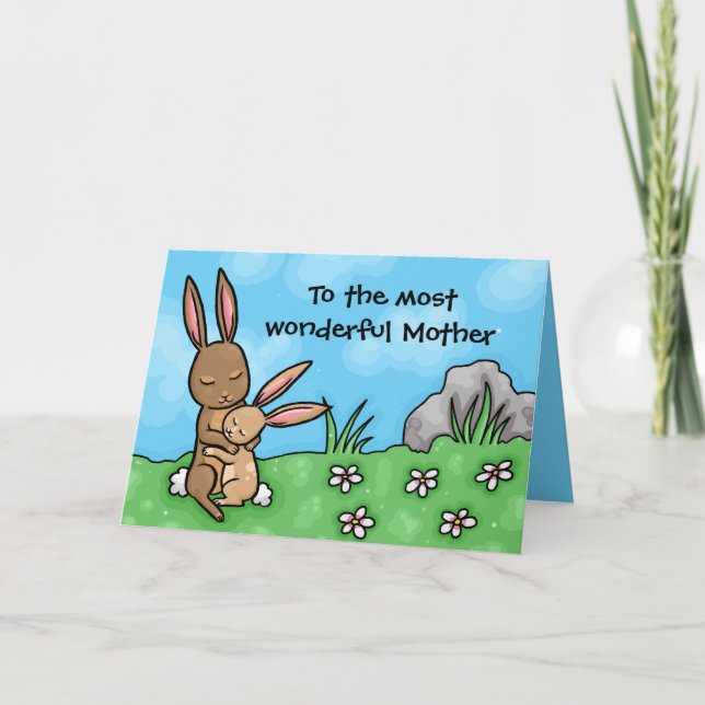 Cartão de Dia de as mães para mãe e bebê Rabbit (Frente)
