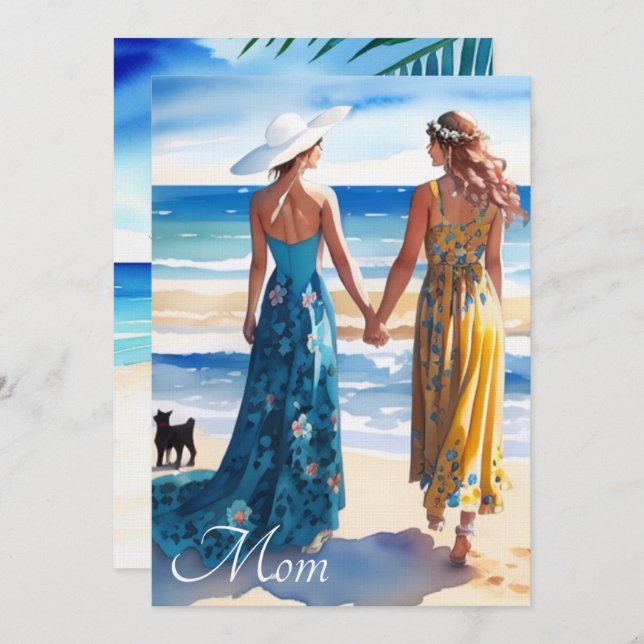 Cartão de Dia de as mães Russo Azul e Amarelo (Frente/Verso)