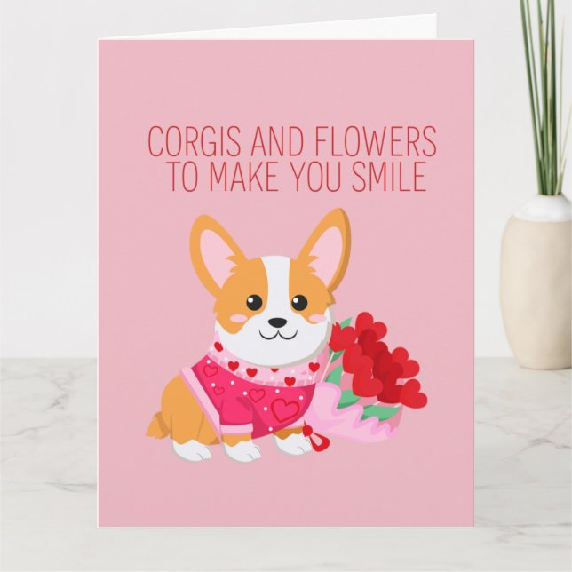Cartão de Dia de Corgis e Flores Galentine (Frente)