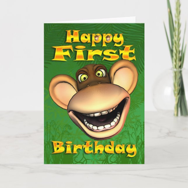 Cartão de dia de macaco de primeiro aniversario fe (Frente)