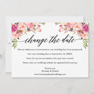 Cartão de Dia de Novo Casamento Floral Rosa