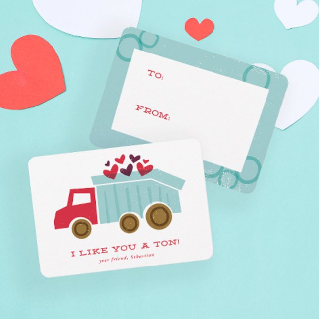 Cartão de Dia de os namorados de Sala de Aula para (Modern hand drawn dump truck kids Classroom Valentine's Day cards.)