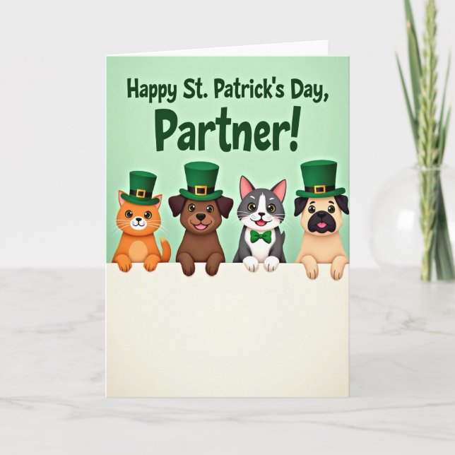 Cartão de Dia de São Patrício com Animais Felizes (Frente)