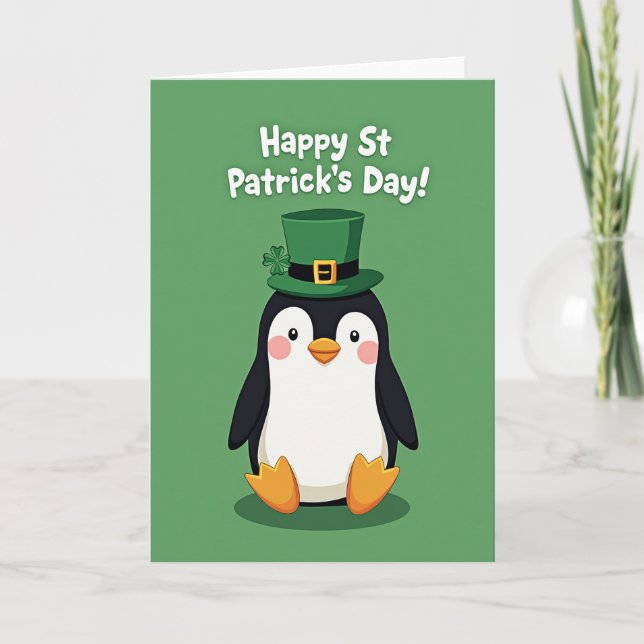 Cartão de Dia de São Patrício de Pinguim (Frente)