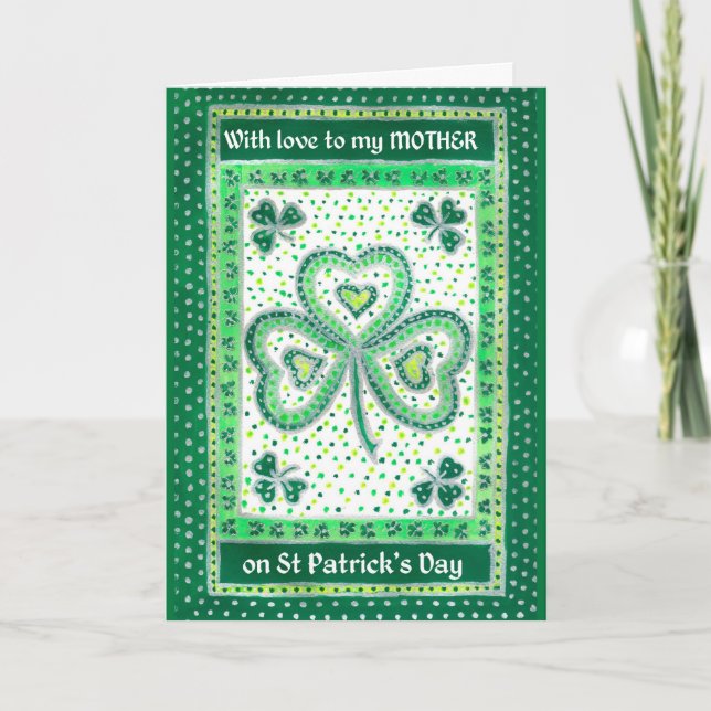 Cartão de Dia de São Patrício Shamrock para uma mã (Frente)