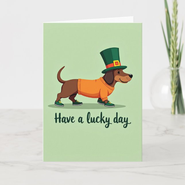 Cartão de Dia de Sorte do Dachshund Listrado (Frente)