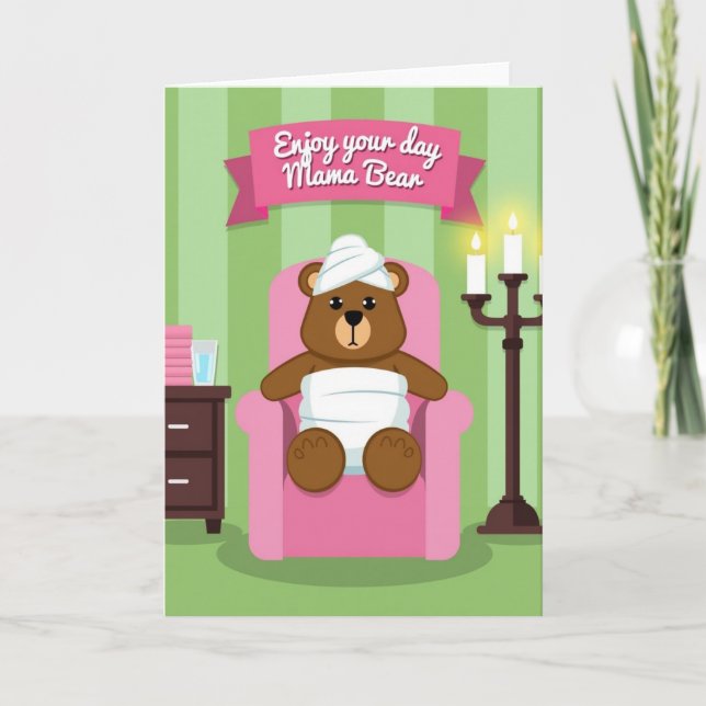 Cartão de Dia de Spa da Mamãe Urso (Frente)
