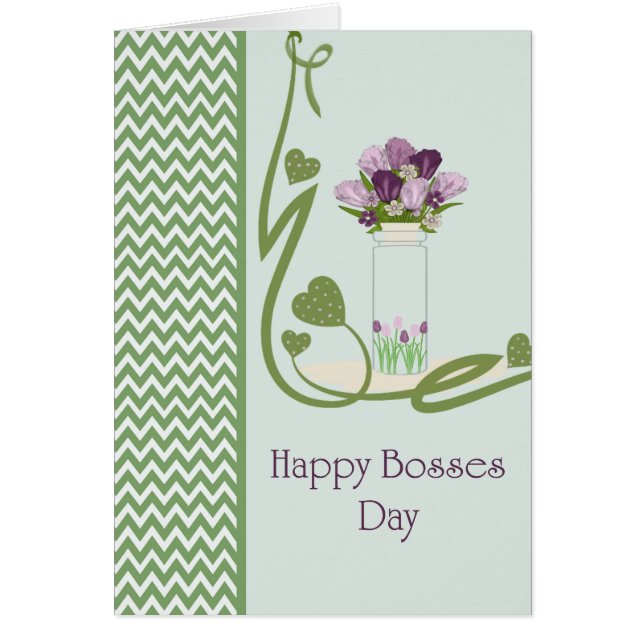 Cartão de Dia do Chefe com um Contentor de Tulipas (Frente)