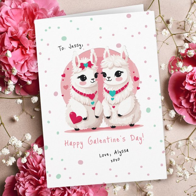 Cartão de Dia do Sweet Pastel Llama Pun BFF Galent (Sweet Pastel Llama Pun BFF Galentine's Day Card )