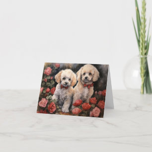 Cartão de Dia dos Namorados com Filhotes de Poodle