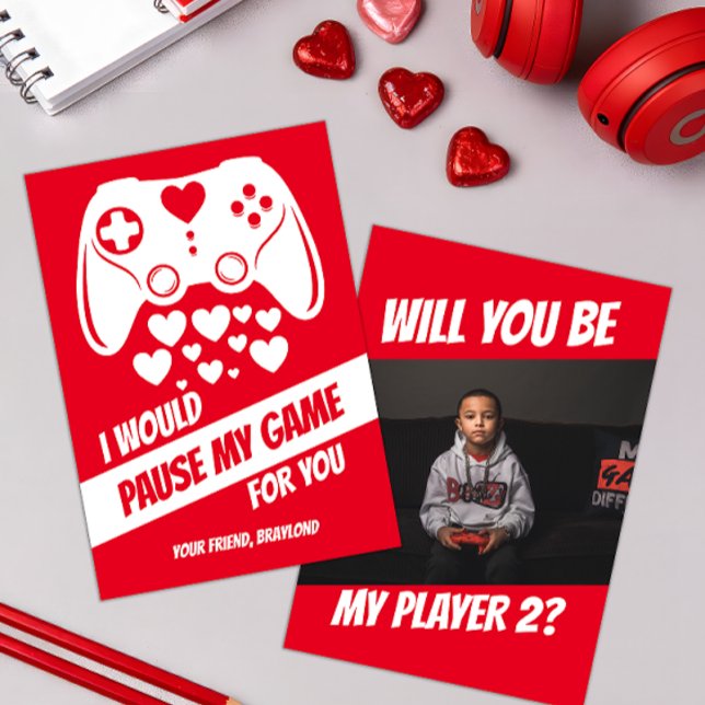 Cartão de Dia dos Namorados de Video Game (Video Game Kids Photo Valentines Day Card)