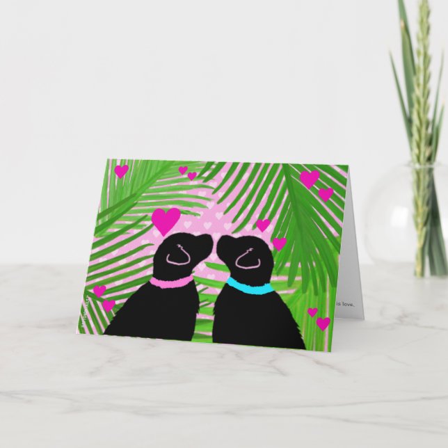 Cartão de Dia dos Namorados Tropical com Cães Labr (Frente)
