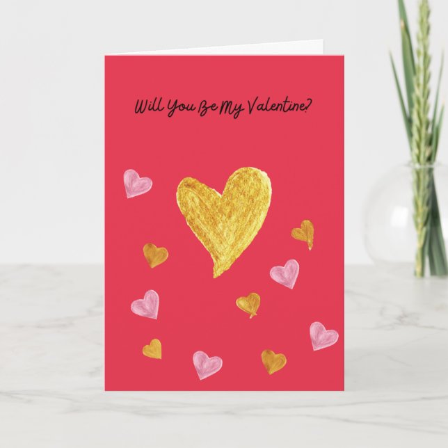 Cartão de Dia dos Namorados Vermelho com Corações  (Frente)