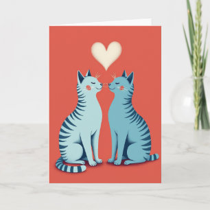 Cartão de Dia dos Namorados Vermelho com Gatos Amo